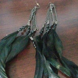 Beautiful Long Black Feather Earrings